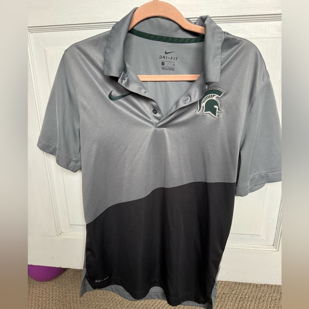 Nike Two-Tone Gray MSU MICHIGAN STATE SPARTANS Men's Polo Shirt size small